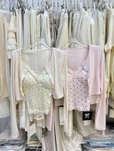 百搭碎花蕾丝边百搭吊带背心开衫 2026年春季 时尚 韩版 两件套女 新款