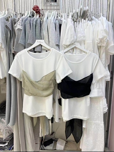 百搭圆领拼接短袖 甜美可爱t2026年夏季 时尚 韩版 T恤女打底上衣 新款