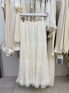 甜美风可爱风少女风2026春夏上新百搭纯色度假流萤纱波浪感半身裙