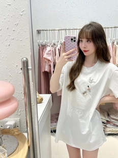 甜美风可爱风时尚 气质优雅显瘦V领设计 t正肩2025夏新款 女韩系时尚