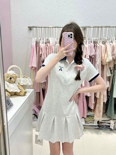 2025新款 休闲少女套头浅灰色 夏季 百搭灰色连衣裙甜美风可爱风时尚