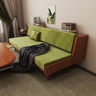 北欧中古布艺折叠沙发床柚木日间床无扶手简约沙发小户型乳胶定制