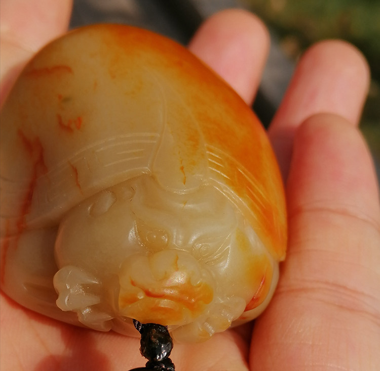 [三色]和田玉黄玉籽料龙龟手把件蒸栗黄熟栗蒸粟黄原生黄玉红沁皮