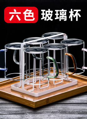 玻璃杯家用带把手透明客厅泡茶杯家庭喝水杯子待客绿茶杯专用套装