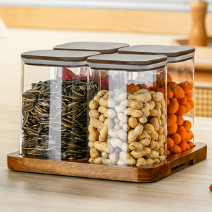密封玻璃干果收纳盒家用客厅茶几中式果盘瓜子坚果盘糖果罐零食盒