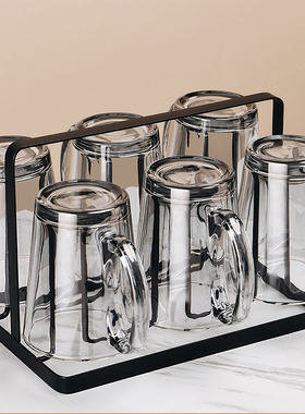 烟灰色玻璃杯家用带把手柄喝水杯耐热绿茶杯简约客厅家庭杯子套装