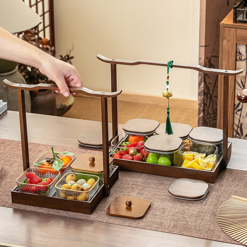 中式高档玻璃提梁果盘
