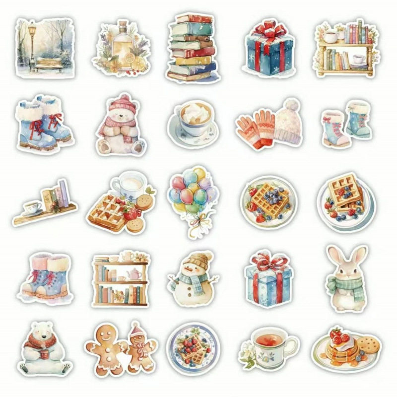 冬日童话动物贴纸124张小熊雪人可爱手机行李箱电脑手账头盔装饰