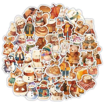 124张温暖童话小熊狗狗动物贴纸复古可爱DIY手机笔记本电脑装饰