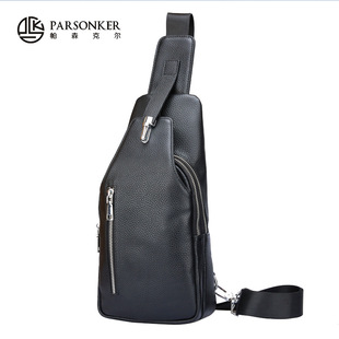 新款夏季头层牛皮男士胸包时尚街头前背斜挎小包包真皮潮软包