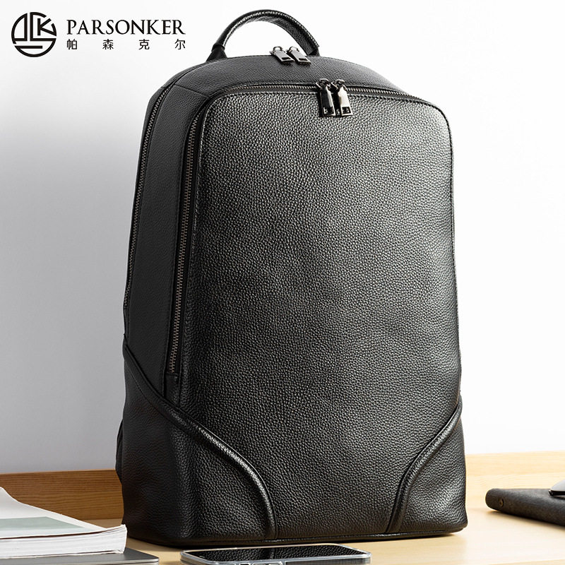 真皮男双肩包新款商务电脑大容量背包时尚多功能双肩背包现货牛皮