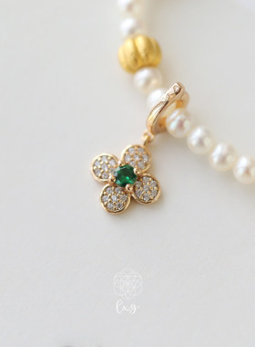 《花与爱丽丝》幸运四叶草S925银天然珍珠吊坠项链原创设计闺蜜款