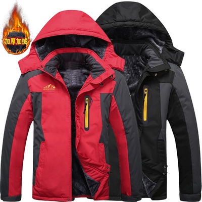 户外冲锋衣男士钓鱼服加绒加厚冬季防寒保暖登山工作服定制印logo