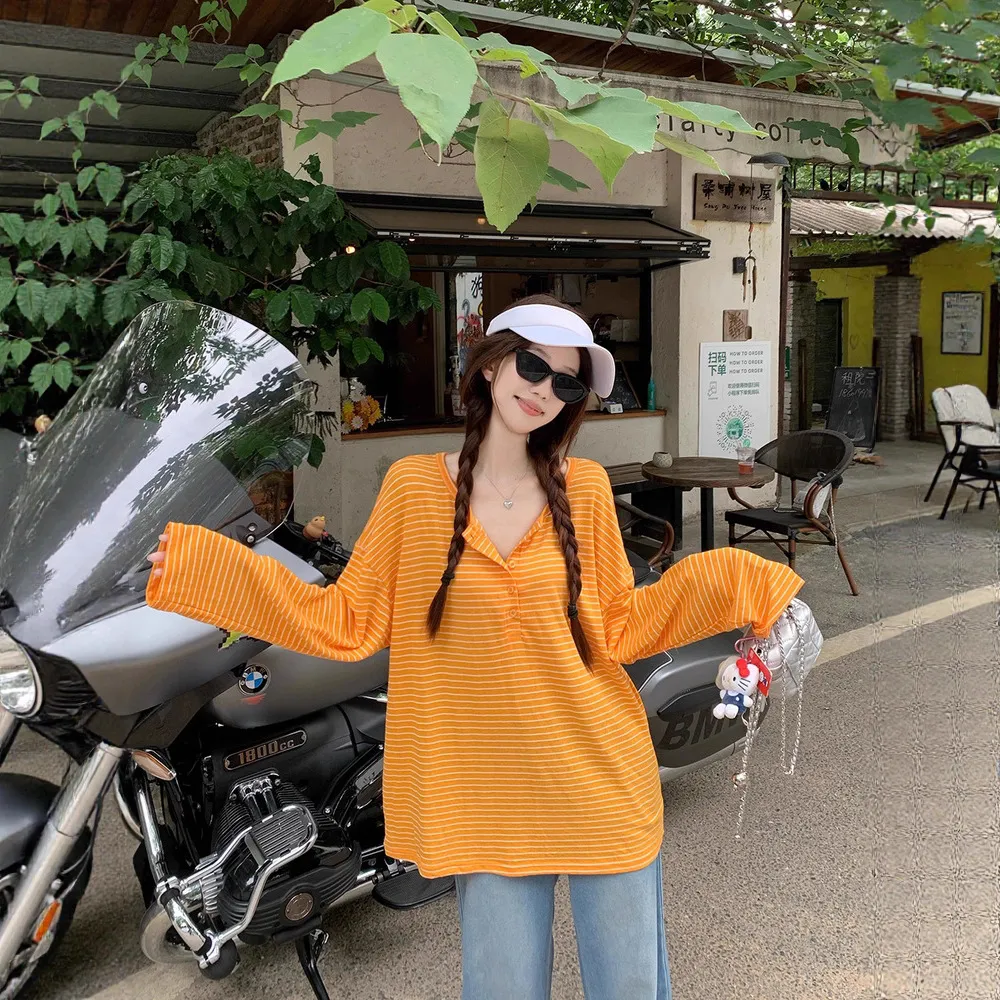 大码胖mm韩系宽松慵懒条纹长袖防晒T恤女夏季半开领遮肉休闲上衣,女装/女士精品,T恤,淘宝优惠券,粉丝福利购,淘宝优惠卷