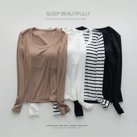 打底衫带胸垫女士上衣免穿内衣长袖,女装/女士精品,T恤,淘宝优惠券,粉丝福利购,淘宝优惠卷