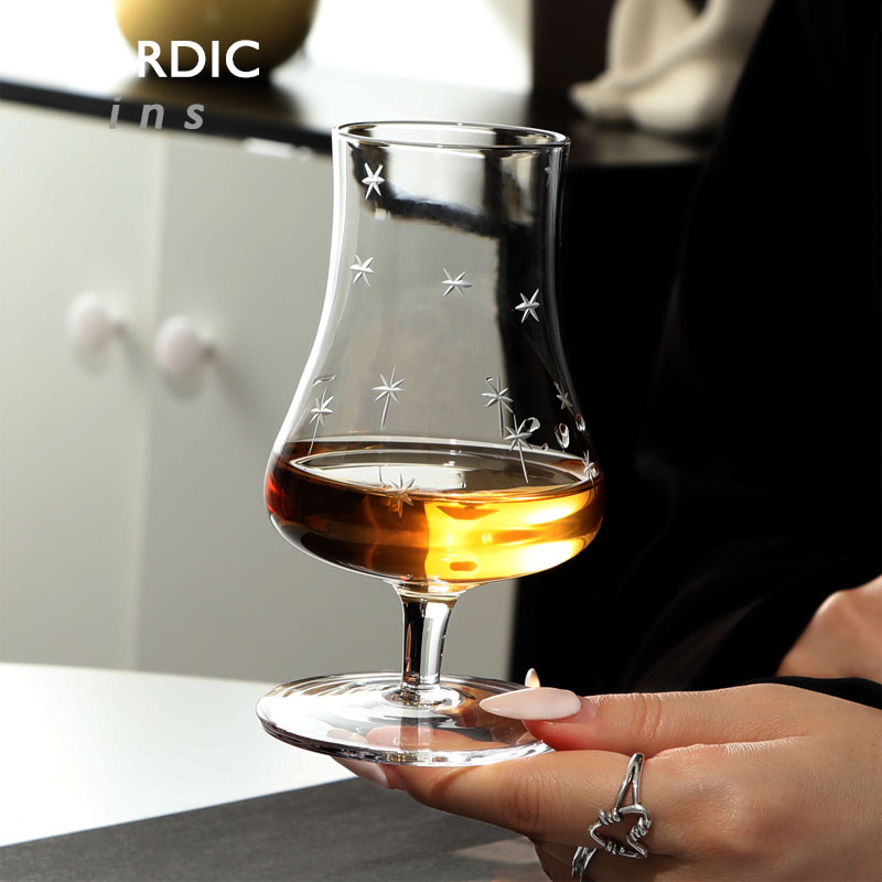 中古玻璃手刻高脚杯杯子酒杯