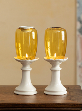 创意陶瓷莲花香薰炉小夜灯摆件