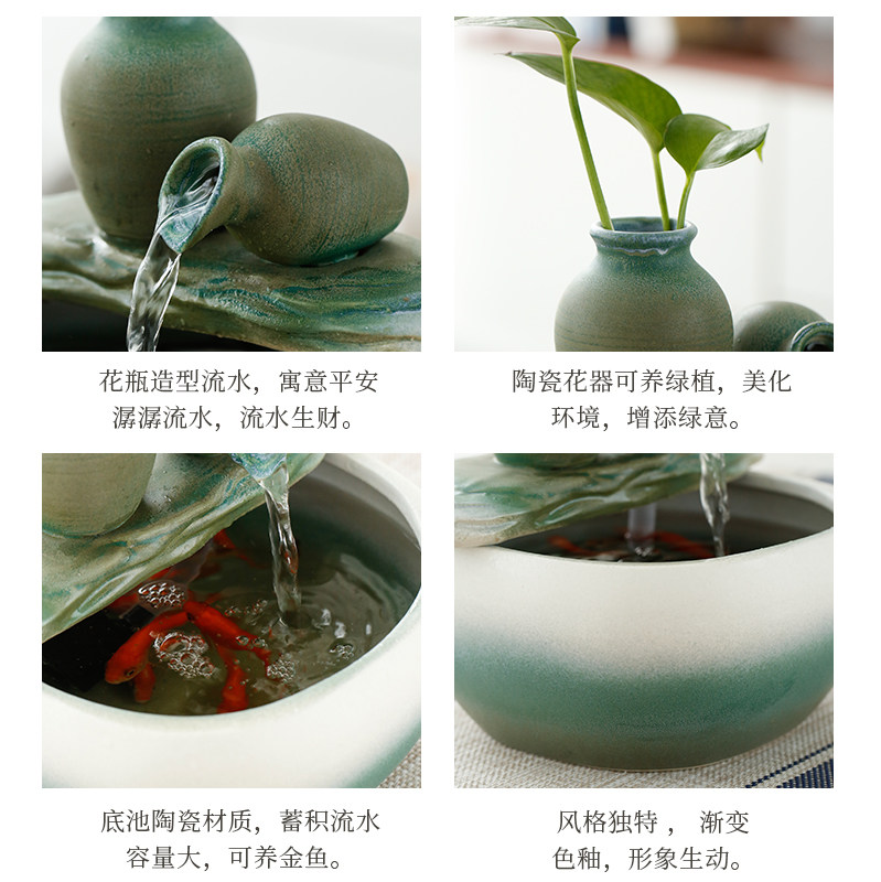 小型摆件创意中式家居客厅书房玄关装饰流水招财鱼缸加湿器送礼品