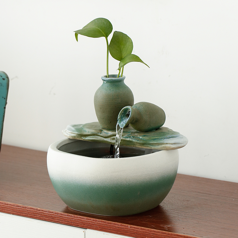 小型摆件创意中式家居客厅书房玄关装饰流水招财鱼缸加湿器送礼品