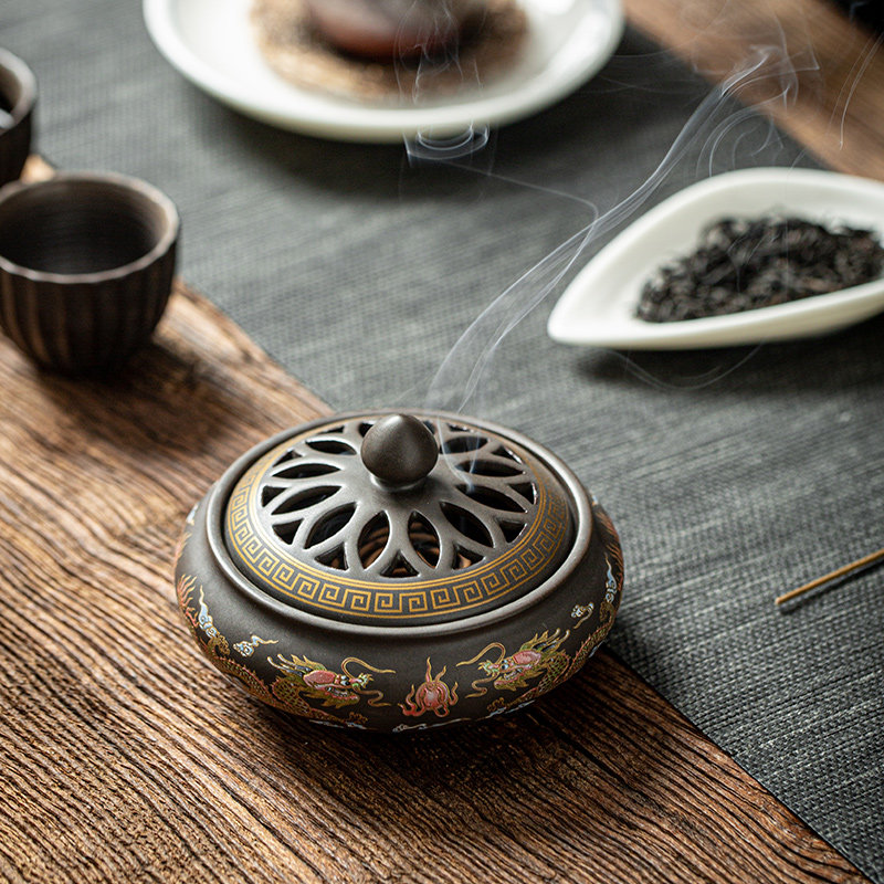 中式创意紫砂熏香炉禅意室内茶几桌面蚊香炉盘香炉摆件供佛像香炉