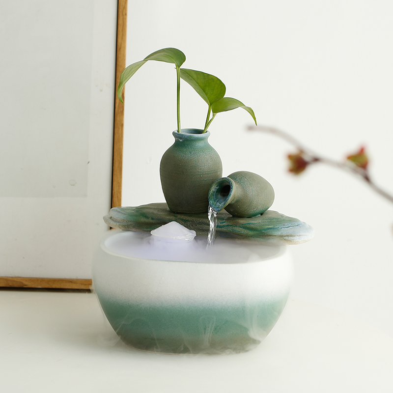 小型摆件a创意中式家居客厅书房玄关装饰流水招财鱼缸加湿器送礼