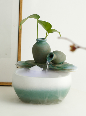 小型摆件创意中式家居客厅书房玄关装饰流水招财鱼缸加湿器送礼品