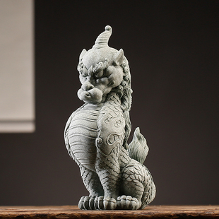 中式青砂石招财麒麟嘲风博古架装饰摆设家居客厅鱼缸沉水造景摆件