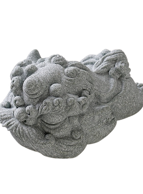 青砂石盖置笔托可爱茶桌醒狮摆件