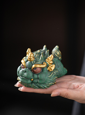 瓷水陶清创意可爱麒麟摆件