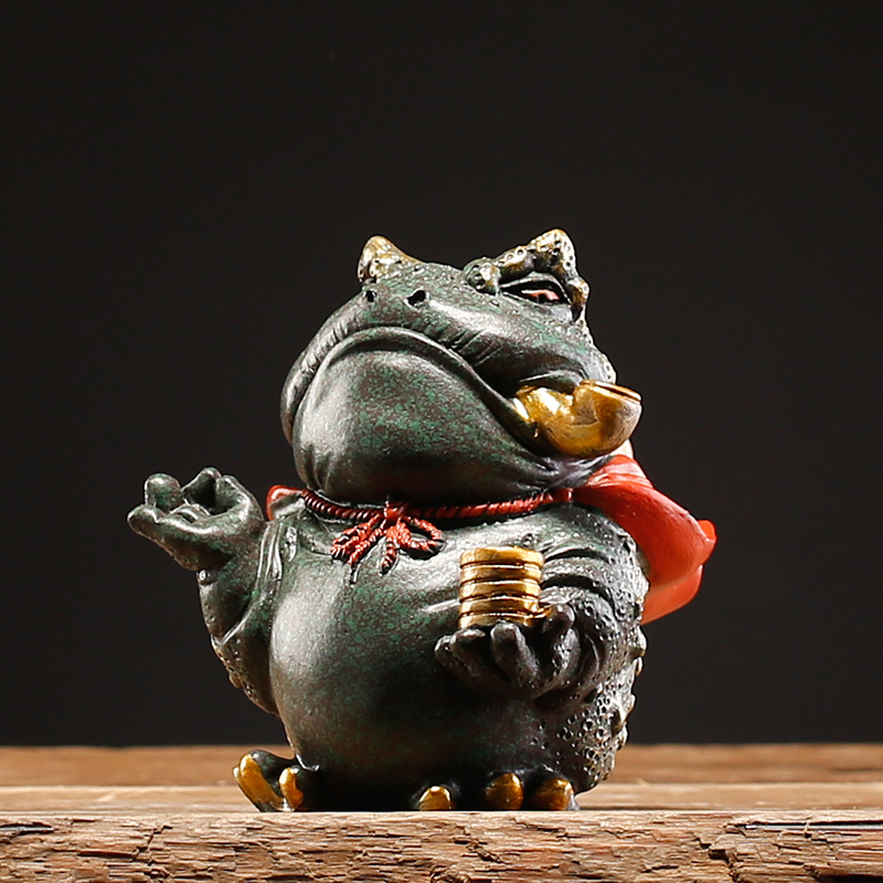中式手工石材招财金蟾桌面摆件创意家居客厅书房线香插茶桌装饰