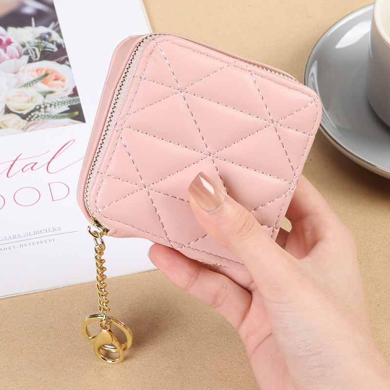 宝思妮 甜美新款便携加镜子唇膏盒子化妆小包淑女菱格精致口红包