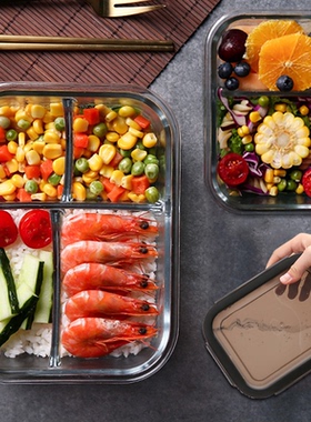 建厦玻璃保鲜盒饭盒上班族微波炉加热专用便当盒餐盒碗带盖带饭