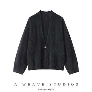 某大牌同工厂！高贵气质款拉绒一粒扣100纯山羊绒开衫宽松外套女