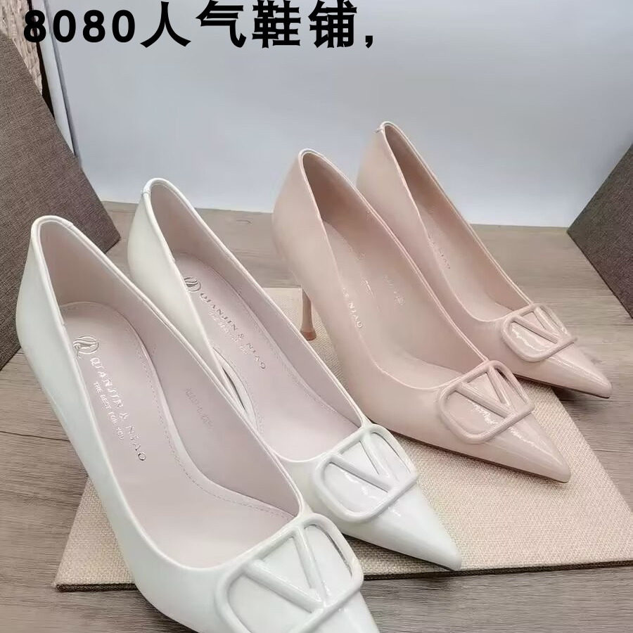 2237-3新款浅口8cm细高跟鞋女性感气质尖头百搭漆皮尖头浅口单鞋