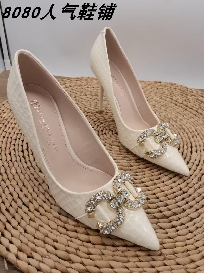 22新款尖头高跟鞋女鞋细跟水钻方扣单鞋漆皮水钻新娘婚鞋高跟单鞋