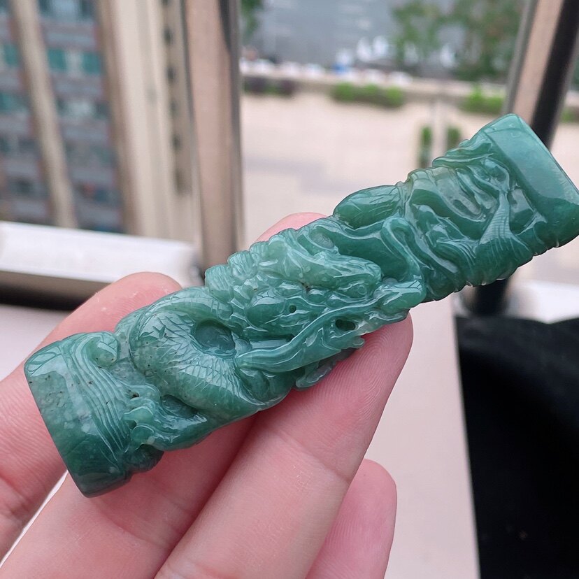 缅甸天然A货玉石翡翠挂件精雕老坑冰种飘花龙柱吊坠