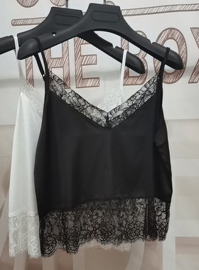 真丝吊带背心女夏V领性感睫毛蕾丝镂空美背内搭西装打底上衣短款