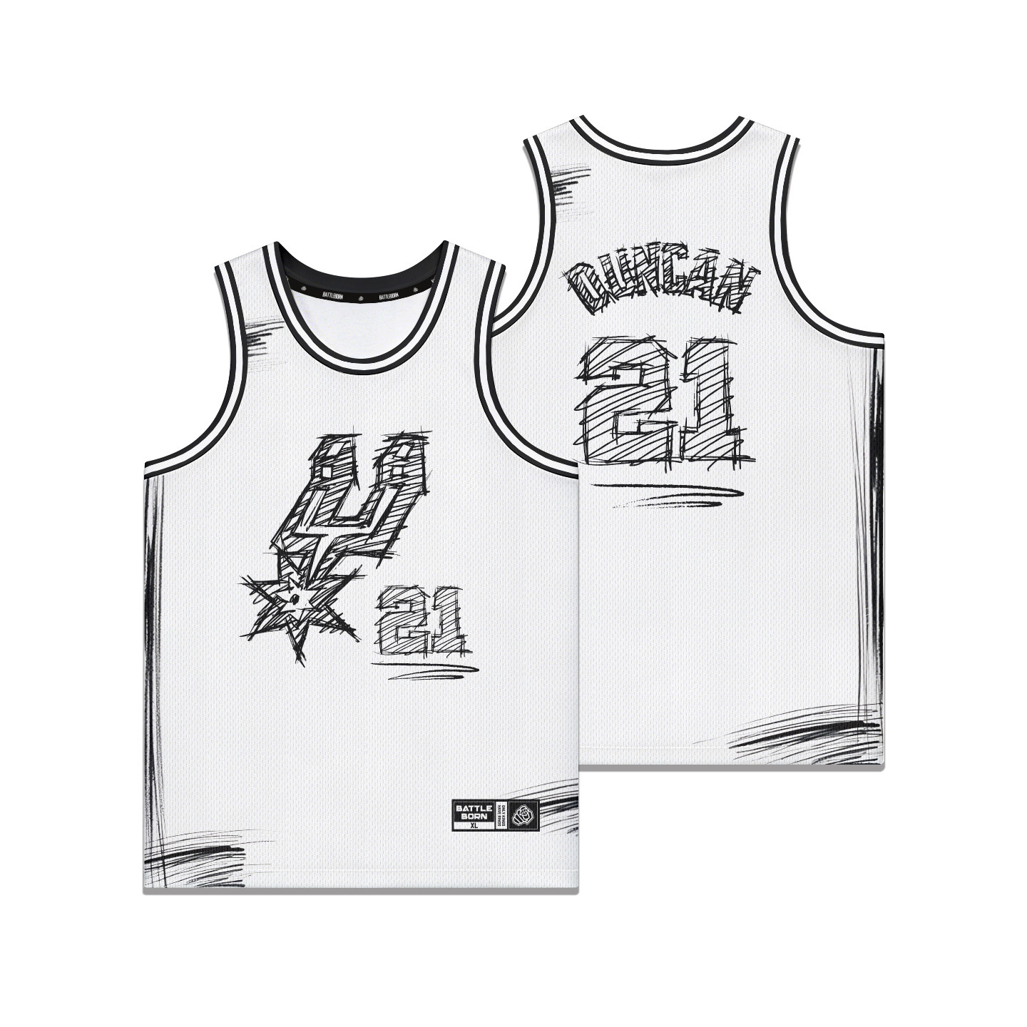 斗者篮球服定制改版马刺队素描手绘版篮球衣网眼篮球服邓肯