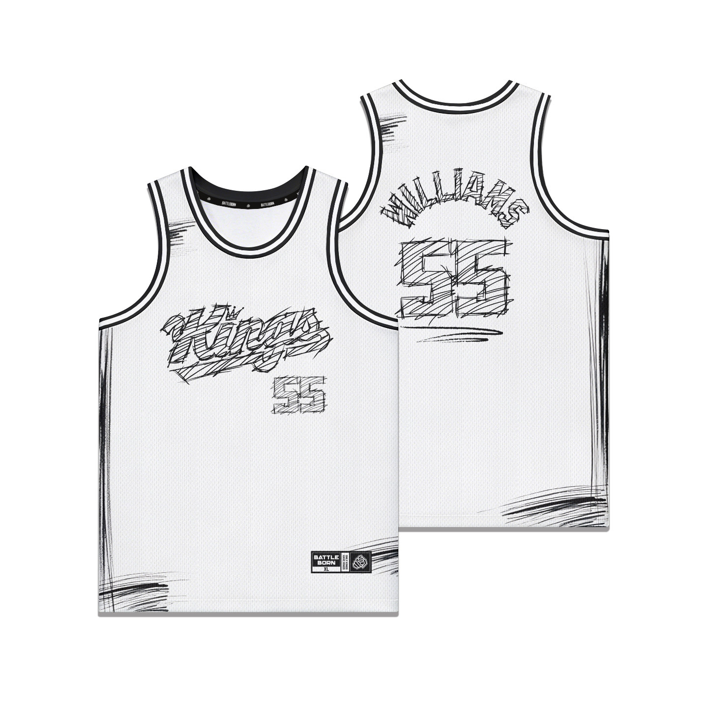 斗者篮球服定制改版国王队素描手绘版篮球衣网眼篮球服威廉姆斯