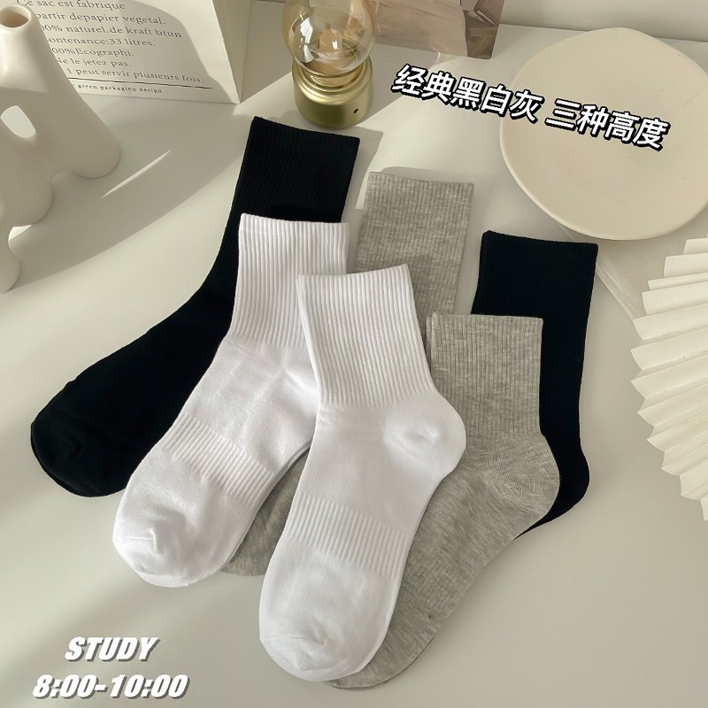 铭记来源江65-7白色袜子女中筒袜ins潮春秋款百搭棉袜秋冬黑色