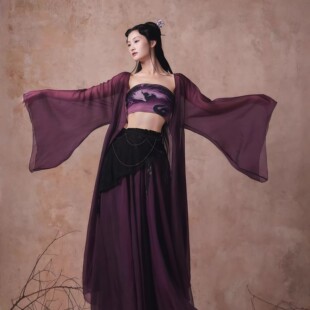 2026春夏新款古风爵士舞服紫色抹胸仙气纱衣飘逸长裙古典舞表演服