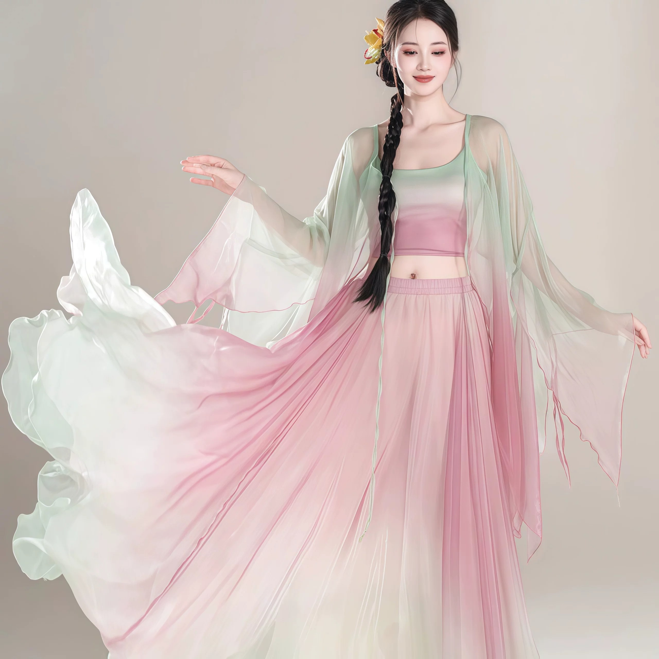 古典舞仙女风仙气超仙飘逸渐变纱衣练功服中国舞演出比赛服套装女