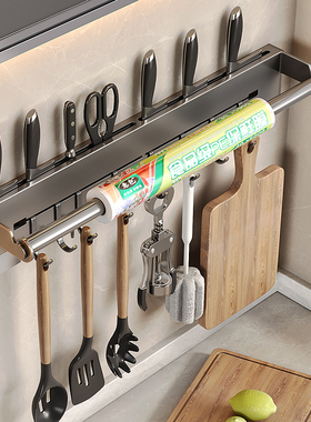 刀架置物架多功能厨房刀具收纳架壁挂式不锈钢菜刀架免打孔挂钩架