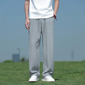 风天丝亚麻裤子男夏季薄款大码宽松直筒裤垂感休闲裤8266-P80图片