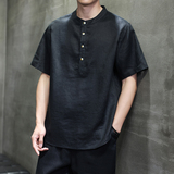 天丝亚麻短袖T恤夏季薄款男士五分袖衬衫风圆领套头衫1209p85，男装T恤，电商A016