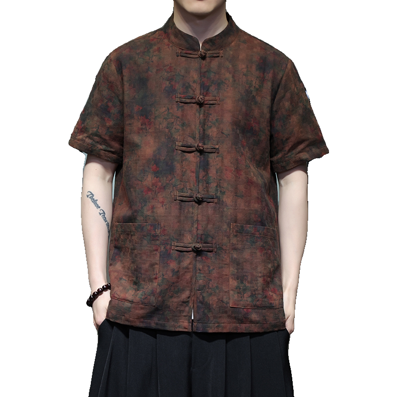 风复古衬衫2025夏季男女开衫大码中式短袖上衣DSA016-1195-P65,男装T恤,电商A016