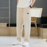 亚麻裤风简约时尚男休闲裤水洗棉麻九分裤子加藏青色8205-P75，男装休闲裤，电商A016