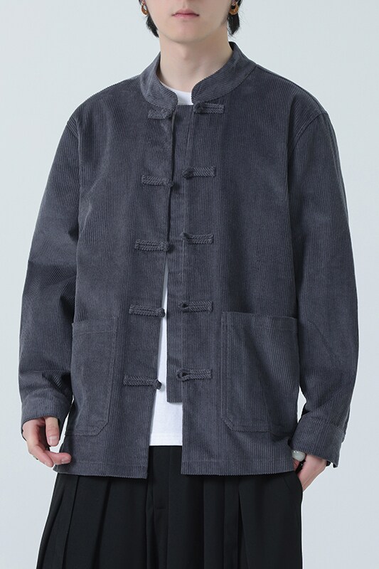 2025秋冬夹克风灯芯绒盘扣汉服唐装外套男长袖衬衫1199-P118,男装夹克,电商A016