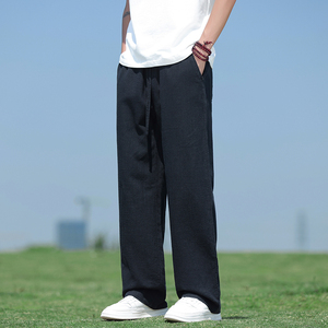 棉麻直筒裤春夏新款阔腿裤男长裤子风大码纯色休闲裤8208-p78图片