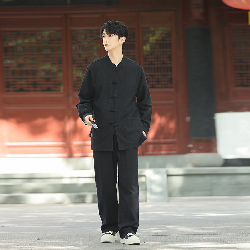 风唐装男古风外套棉麻男士复古中式盘扣对襟套装TZ1180-P170，男装休闲套装，电商A016